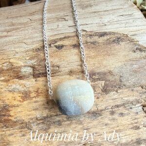 925 stamped Silver Necklace with Blue hues larimar Stone